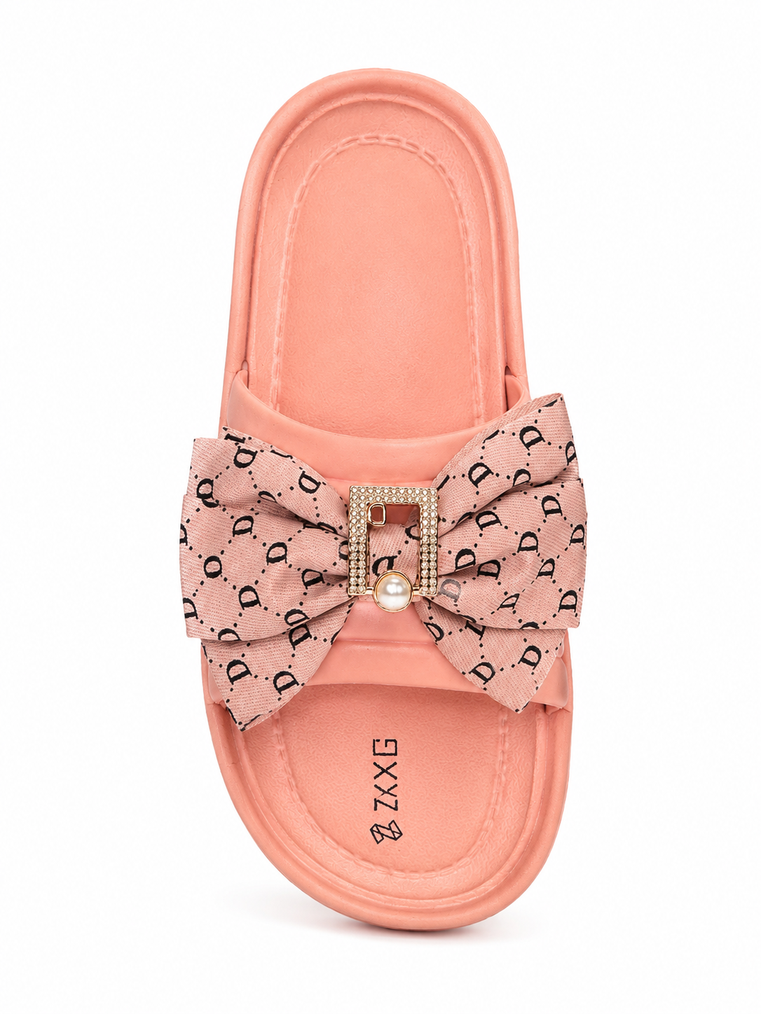 Elegante roze sandaal met strik en parelaccent